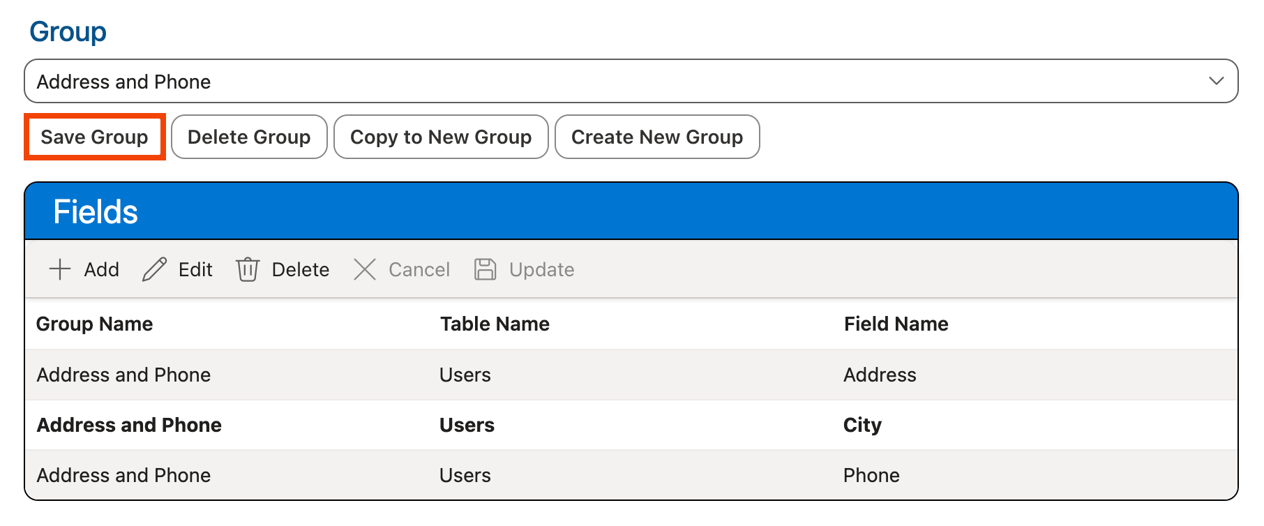 Save Group button